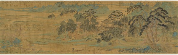 The Peach Blossom Spring ????, Late Ming (1368-1644) or early Qing (1644-1912) dynasty ??. An ink and color handscroll of a landscape scene, mountains in the background, a river in the foreground and trees throughout the midground