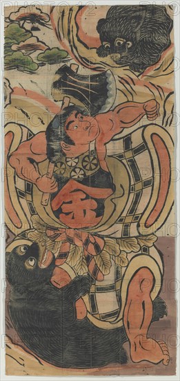 Banner Depicting Kintaro Battling Bears, 18th century.