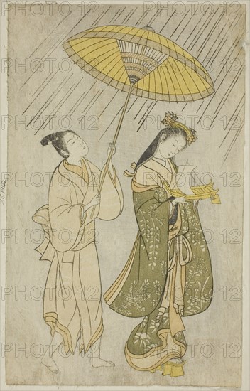 Parody of Komachi praying for rain, 1765. Attributed to Ishikawa Toyonobu.