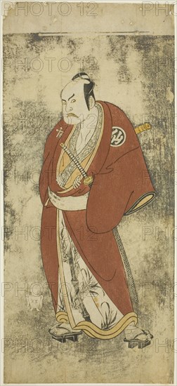 The Actor Nakamura Sukegoro II as Kaminari Shokuro in the Joruri "Gonin Otoko" (Five Chivalrous Commoners), Played as One Act in the Ayatsuri Kabuki Ogi (Mastery of the Fan in Kabuki), Performed at the Nakamura Theater from the Twentieth Day of the Seventh Month, 1768, c. 1768. Attributed to Katsukawa Shunsho.