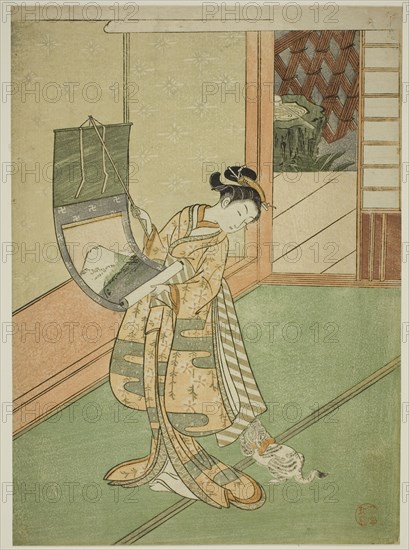 Hanging a Painting (parody of the Third Princess), c. 1767. Attributed to Suzuki Harunobu.
