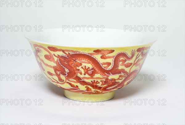 One of a Pair of Yellow and Iron-Red Dragon Bowls, Qing dynasty (1644-1912), Qianlong reign mark and period (1736-1795).