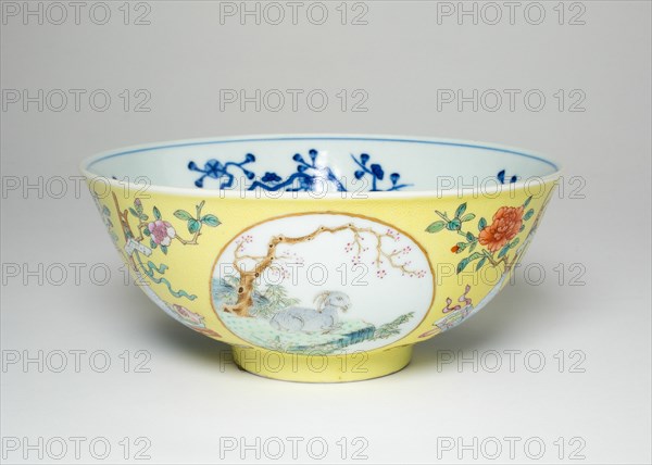 Bowl with Six Goats, Qing dynasty (1644-1911), Daoquang reign mark and period (1821-1850).