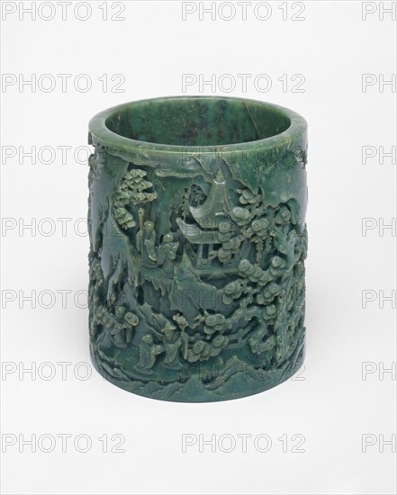 Brushpot Depicting a Daoist Paradise, Qing dynasty (1644-1911), reign of Qianlong (1736-1795).