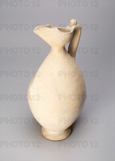 Ovoid Ewer with Flaring, Beak Shaped Spout, and Handle with Human Head, Tang dynasty (618-907), 8th century.