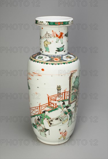 Baluster Vase with Women Performing the "Four Accomplishments" and Children in a Garden, Qing dynasty (1644-1911), Kangxi period (1662-1722).