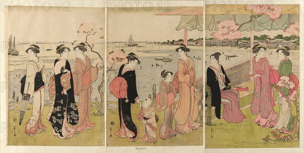 Watching the Shellfish Gathering during Low Tide at Shinagawa (Shinagawa shiohigari kenbutsu), late 18th-early 19th century.