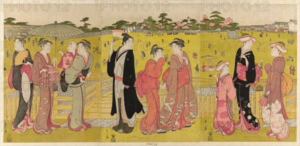 Strolling near Mihashi in Ueno, late 18th-early 19th century.