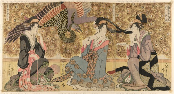 A parody of courtesans on display at the Ogiya (Ogiya mise yatsushi), c. 1795.