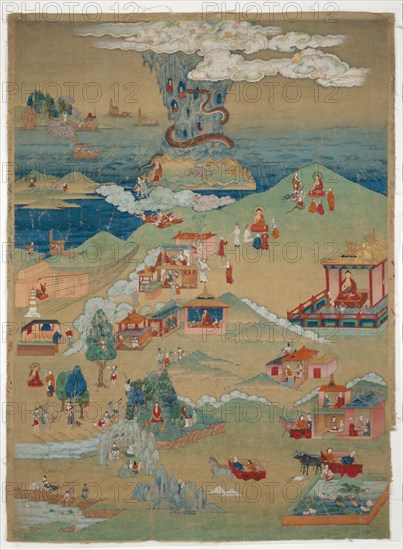 Painted Banner (Thangka) of Five Morality Tales from the Avadana Kalpalata Jataka, late 18th century.