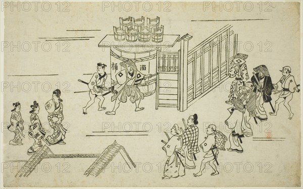 Entrance to Ageyacho, from the series "The Appearance of Yoshiwara (Yoshiwara no tei)", c. 1681/84.