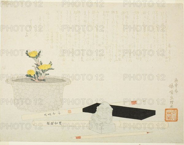 Potted adonis with writing implements, 1800.