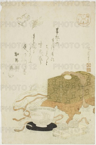 Magic (Tezuma), from the series "Various Arts (Shogei tsukushi)", c. 1811/13. Tea bowls and chest.