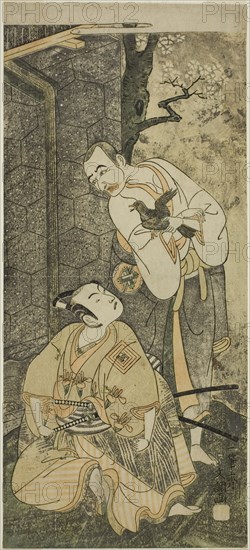 The Actors Nakamura Utaemon I as Seigen (right), and Ichikawa Komazo II as Shimizu Tonoinosuke Kiyoharu (left), in the Play Soga Moyo Aigo no Wakamatsu, Performed at the Nakamura Theater in the Third Month, 1769, c. 1769.