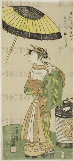 The Actor Segawa Kikunojo II as the Courtesan Hitachi in Part Two of the Play Wada Sakamori Osame no Mitsugumi (Wada's Carousal: The Last Drink With a Set of Three Cups), Performed at the Ichimura Theater from the Ninth Day of the Second Month, 1771, c. 1771.