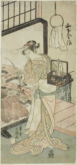The Actor Yamashita Kinsaku II as Oume, Wife of Kisaku, in the Play Nue no Mori Ichiyo no Mato, Performed a the Nakamura Theater in the Eleventh Month, 1770, c. 1770.