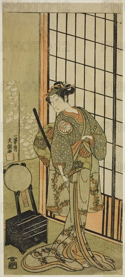 The Actor Segawa Kikunojo II as Princess Hitomaru (Hitormaru Hime) (?) in the Play Soga Moyo Aigo no Wakamatsu (?), Performed at the Nakamura Theater (?) in the First Month, 1769 (?), c. 1769.