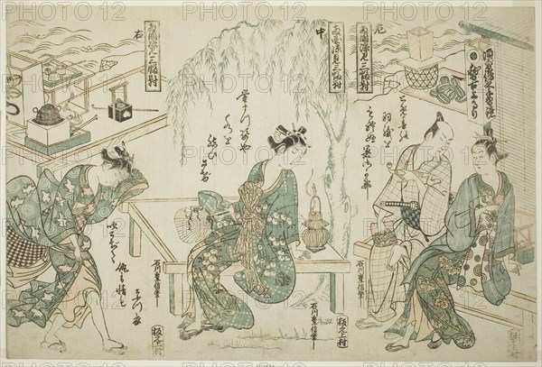 Enjoying the Evening Cool at Ryogoku - A Set of Three (Ryogoku suzumi sanpukutsui), c. 1752.