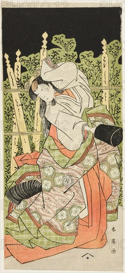 The Actor Segawa Kikunojo III, Possibly as Ono no Komachi, in the Final Part of Act Five of the Play Komachi-mura Shibai no Shogatsu (Komachi Village: New Year at the Theater), Performed at the Nakamura Theater from the First Day of the Eleventh Month, 1789, c. 1789.