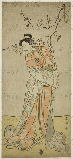 The Actor Ichikawa Ebizo (Danjuro V) as the Lady-in-Waiting Iwafuji in the Play Gozen-gakari Sumo Soga, Performed at the Kawarazaki Theater in the First Month, 1793 (?), c. 1793.