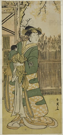 The Actor Nakayama Tomisaburo I as Lady Tokiwa (Tokiwa Gozen) (?) in the Play Kimmenuki Genke no Kakutsuba (?), Performed at the Ichimura Theater (?) in the Eleventh Month, 1791 (?), c. 1791.