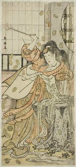 The Actor Segawa Kikunojo III as the Dragon Maiden Disguised as Osaku in the Play Sayo no Nakayama Hiiki no Tsurigane, Performed at the Nakamura Theater in the Eleventh Month, 1790, c. 1790.