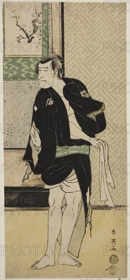 The Actor Ichikawa Komazo II as Soga no Dozaburo Disguised as the Ruffian Tobei (?) in the Play Haru no Nishi Date-zome Soga (?), Performed at the Nakamura Theater (?) in the First Month, 1790 (?), c. 1790.