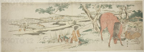 Rural Scene in Early Summer: Peasants Transplanting Rice and a Man Washing a Horse, late 1790s.
