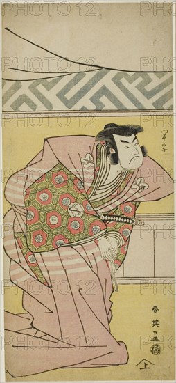 The Actor Sawamuro Sojuro III as Oda Kazusanosuke Harunaga in "The Banquet," the Final Act in Part One of the Play Kanagaki Muromachi Bundan (Muromachi Chronicle in Kana Script), Performed at the Ichimura Theater from the First Day of the Eighth Month, 1791, c. 1791.