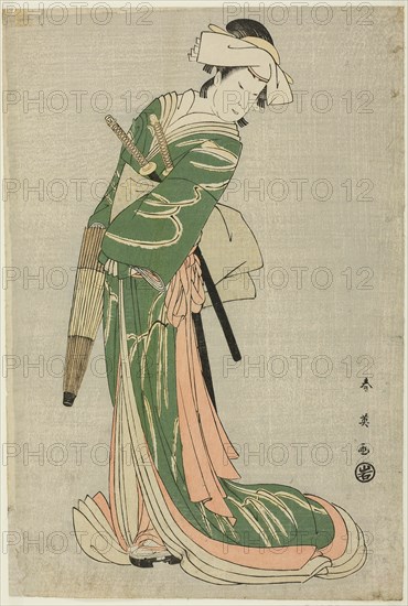 The Actor Nakamura Noshio II as Tonase, in the Bridal Journey Scene, Act Eight of the Play Kanadehon Chushingura (Model for Kana Calligraphy: Treasury of the Forty-seven Royal Retainers), Performed at the Miyako Theater from the Fifth Day of the Fourth Month, 1795, c. 1795.