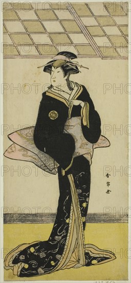 The Actor Nakamura Riko I as Lady Manko (Manko Gozen) (?) in the Play Soga Musume Choja (?), Performed at the Nakamura Theater (?) in the First Month, 1784 (?), c. 1784.