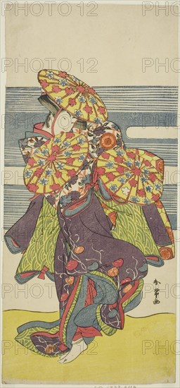 The Actor Iwai Hanshiro IV in the Hanagasa Dance in the Play Iromi-gusa Shiki no Somewake, Performed at the Nakamura Theater in the Ninth Month, 1781, c. 1781.