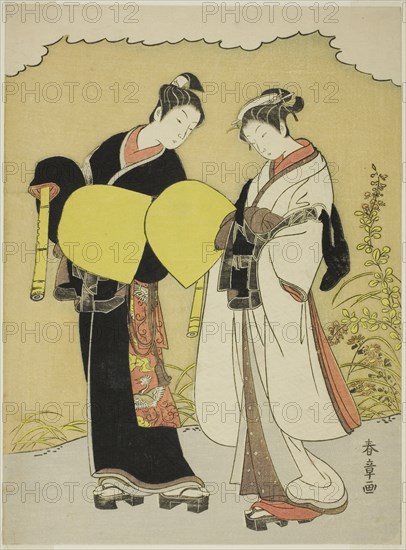 Lovers Dressed as Komuso Monks in an Autumn Landscape, Japan, c. 1770.