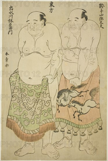 Sumo Wrestlers of the Eastern Group: Kurateyama Yadayu (right), and Izumigawa Rin-'emon (left), Japan, c. 1780.