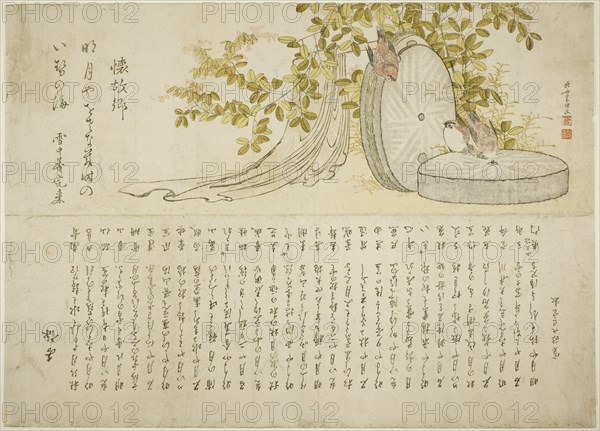 Sparrows on Millstones with Hagi Bushes, Japan, 1797.