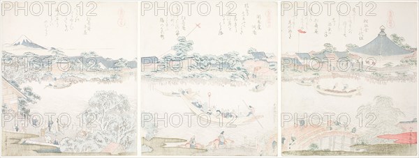Komagata Hall and O-umaya River Bank, from the series "A Selection of Horses (Uma zukushi)", Japan, 1822.