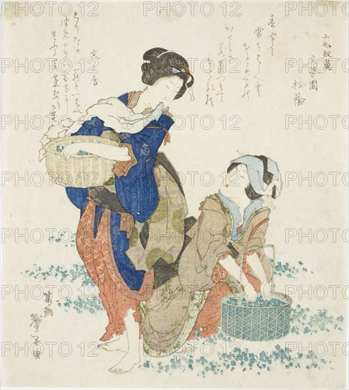 Two women gathering herbs, Japan, early 1830s.