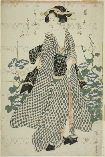 Beauty standing beside morning glories, Japan, c. 1814/17.