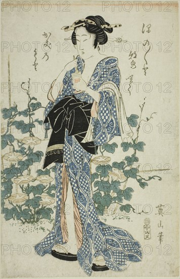 Beauty standing beside morning glories, Japan, c. 1814/17.