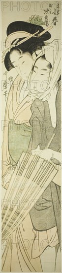 Koharu of the Kinokuniya and Kamiya Jihei, Japan, c. 1800. [Jihei of Kamiya eloping with Koharu of Kinokuniya].