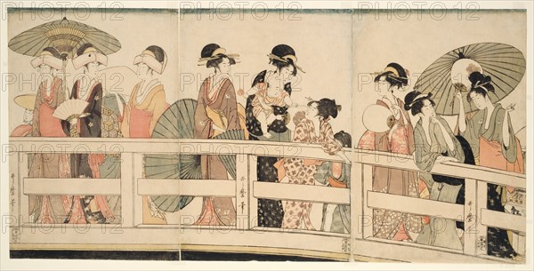 On top and beneath Ryogoku Bridge (Ryogokubashi no ue, shita), Japan, c. 1795/96.