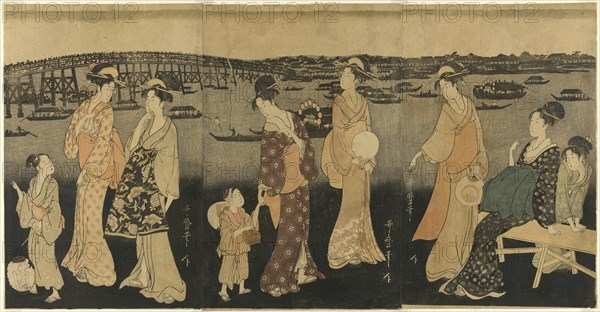 Women watching fireworks at Sumida River, Japan, c. 1795/96.