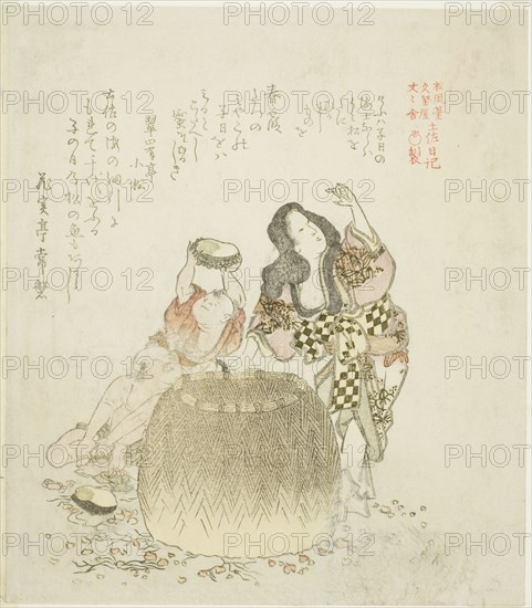 Woman and two boys gathering abalone, from the series "The Tosa Diary (Tosa nikki)", Japan, 1810s.