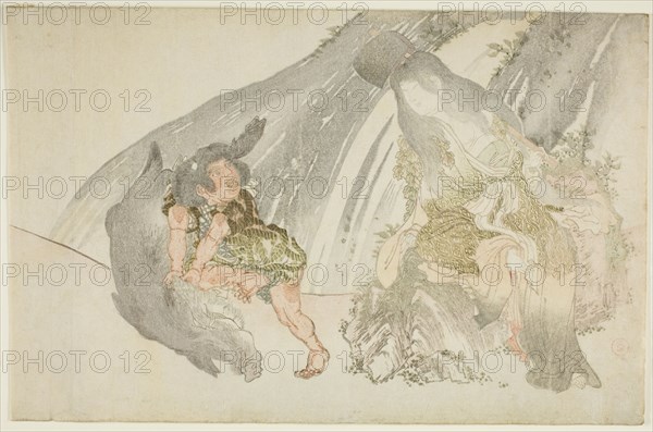 Yamauba Watching Kintaro Wrestle a Boar, Japan, late 18th/early 19th century.