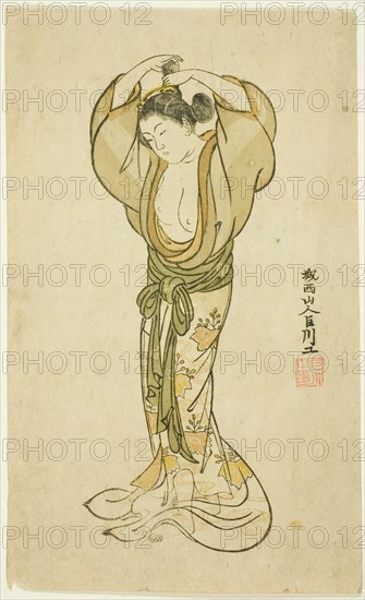 Woman Arranging Her Hair, Japan, 1765.