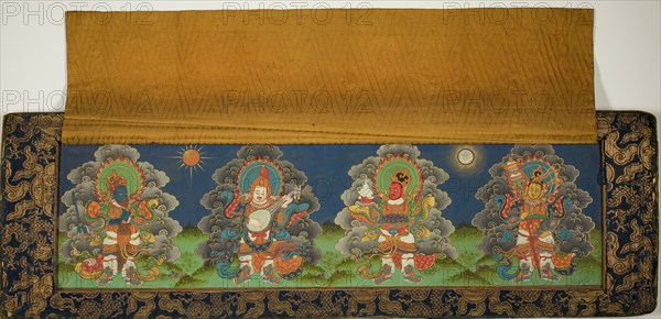 Final Page and Back Cover of Buddhist Manuscript With Four Guardian Kings, Mongolia, 17th/18th century.