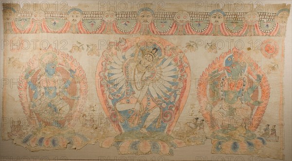 Tantric Temple Banner of a Dancing Goddess Flanked by Dakinis, 17th century.
