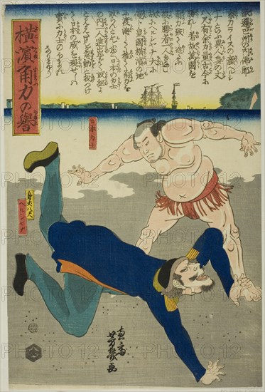 Wrestler overthrowing Frenchman, c. 1860.