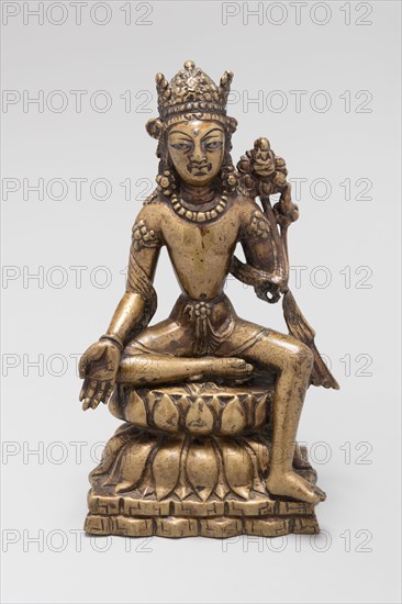 Bodhisattva Avalokiteshvara Seated with Hand in Gesture of Gift Giving (Varadamudra), 8th/9th century. Khyber Pakhtunkhwa Province, Swat Valley (modern Pakistan).