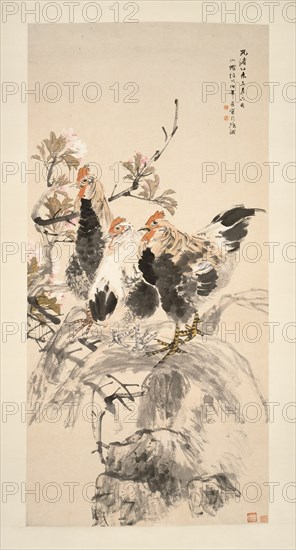 Roosters and Blossoming Apricots, Qing dynasty (1644-1911).